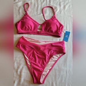 Cupshe Bright Pink Cutout Bralette Bikini Set